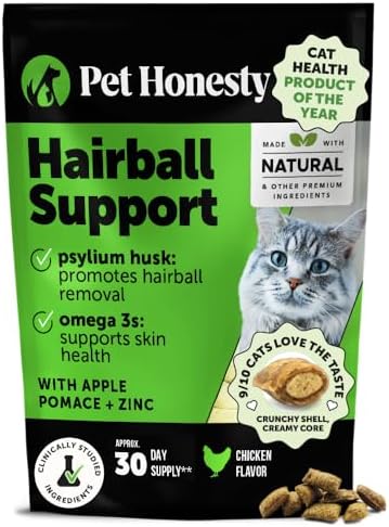 Cat Hairball Support Crunchy & Creamy Chews, Hairball Remedy Treats, Cat Furball Treatment, Supports Skin & Coat, Vitamins for Digestion, Chicken (30-Day Supply)