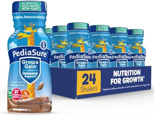 PediaSure Grow & Gain with Immune Support, 27 Vitamins & Minerals for Kids, 7g Protein, Non-GMO, Gluten-Free, Chocolate, 8-fl-oz Bottle, Pack of 24