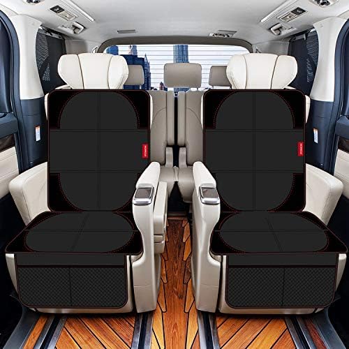 Car Seat Protector, 2 Pack Carseat Protector with Thick Padding, Baby/Pets for Child Car Seat-Mesh Pockets-Waterproof-Universal Size(Black)