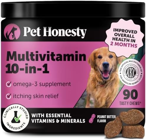 Multivitamin Dog Supplement, Glucosamine chondroitin for Dogs, Probiotics, Omega Fish Oil, Dog Supplements & Vitamins, Vitamins for Skin and Coat Allergies, (Peanut Butter 90 ct)