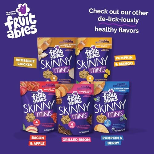 Fruitables Skinny Mini Dog Treats, Healthy Sweet Potato Treat for Dogs, Low Calorie & Delicious, Puppy Training, Free of Wheat, Corn and Soy, Made in the USA, Bacon and Apple Flavor, 12oz