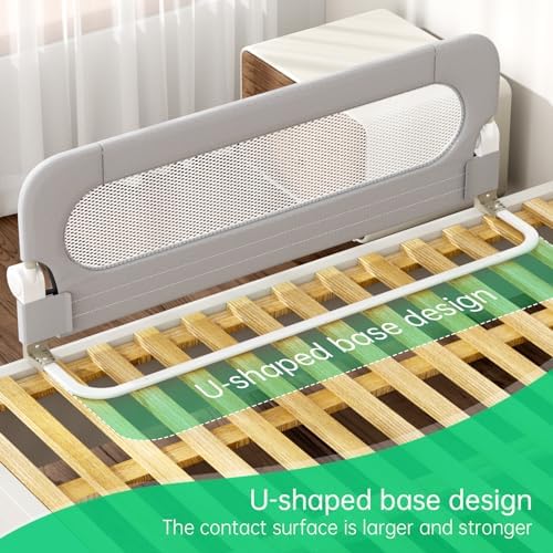 Folding Bed Rail for Toddlers,Baby Bed Rail Guard with Reinforced Anchor Safety System,Fit Bunk,Full Size,Queen,King,Twin(Grey,71"x23.6")