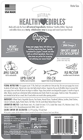 Nylabone Healthy Edibles Natural Puppy Chews Long Lasting Treats for Puppies, Lamb & Apple Flavor, X-Small/Petite (8 Count)