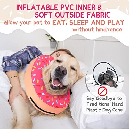 Supet Inflatable Dog Cone Collar Alternative After Surgery, Doggie Neck Donut Collar Recovery ECollar, Soft Dog Cone for Small Medium Large Dogs