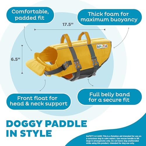Outward Hound Granby Splash Dog Life Jacket, High-Buoyancy Dog Life Vest for Swimming, Boating, and Water Safety, Large, Yellow