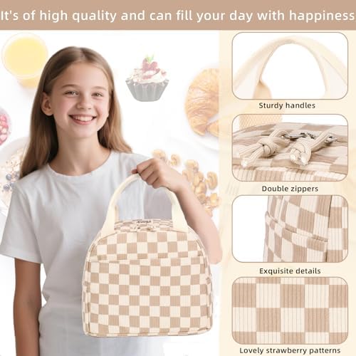 LEDAOU Lunch Box for Women Insulated Lunch Bag Corduroy Lunch Tote Bags Leakproof Cooler Lunch Case for Travel Work Picnic