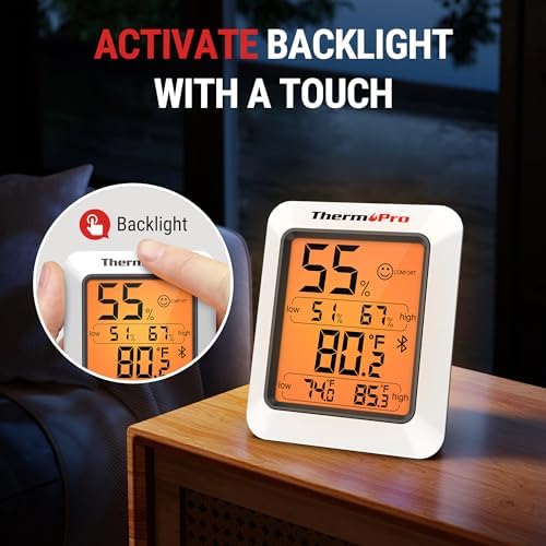 ThermoPro Hygrometer Thermometer for House TP350, Bluetooth Room Indoor Greenhouse Thermometer Monitor Up to 260FT, Backlit Humidity Meter Temperature Sensor with 2-Year Data Export