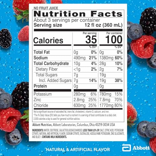 Pedialyte AdvancedCare Plus Electrolyte Hydration Drink, Has 33% More Electrolytes and Has PreActiv Prebiotics, Berry Frost, 1 Liter, Pack of 4