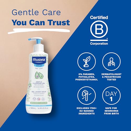 Mustela Baby Gentle Cleansing Gel - Baby Hair & Body Wash - with Natural Avocado fortified with Vitamin B5 - Biodegradable Formula & Tear-Free - 1 or 2-Pack - Various Sizes