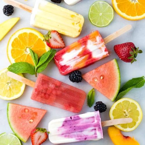 Miaowoof Homemade Popsicle Molds, 10-Cav Non-BPA Silicone Ice Pop Maker, with 50 Sticks, 50 Bags, 10 Reusable Sticks, Funnel, Brush and Ice Pop Recipe (Red)