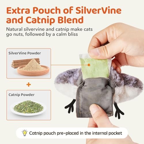 Potaroma Cat Toys Flapping Bird (No Flying), Lifelike Sandpiper Chirp Tweet, Rechargeable Touch Activated Kitten Toy Interactive Cat Exercise Toys for All Breeds Cat Kicker Catnip Toys 4.0"