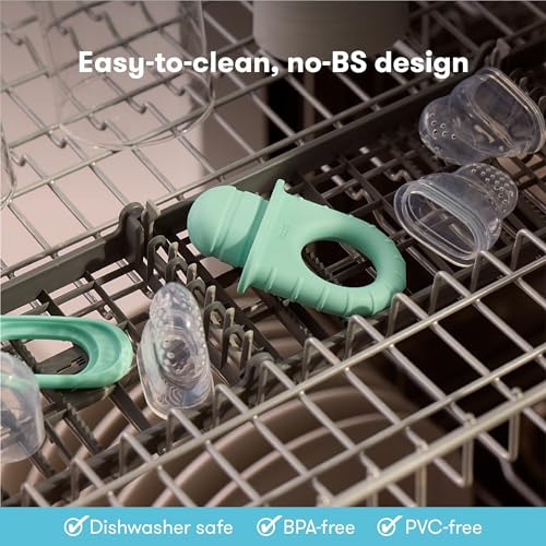 Frida Baby Push Pop Feeder, Baby Fruit Food Feeder to Safely Introduce New Foods, Fresh + Frozen, Silicone, BPA Free, Dishwasher Safe | 3 Count, Teal