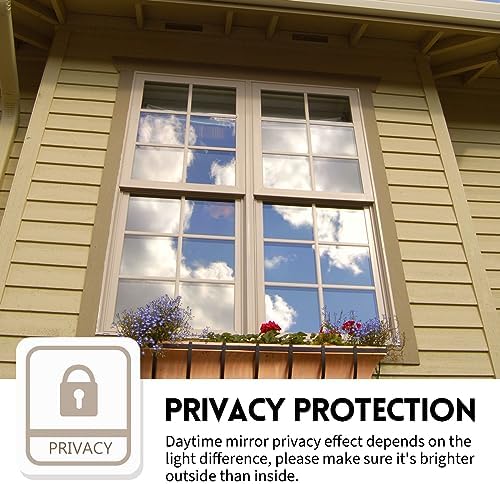 KESPEN Window Privacy Film One Way Reflective Daytime Privacy Heat Blocking Anti UV Mirror Window Tint for Home and Office, Black-Silver, 35.4 Inch X 6.5 Feet
