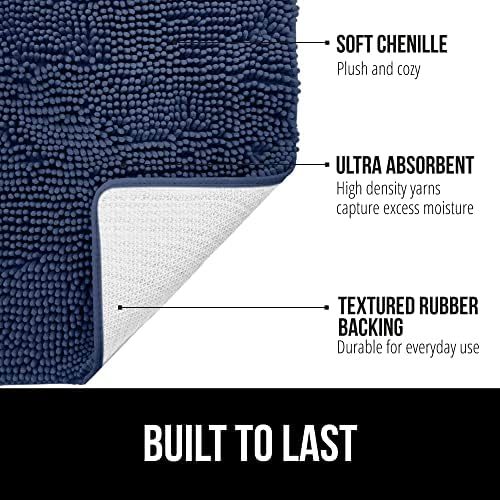 GORILLA GRIP Bath Rug Mat, Thick Soft Absorbent Chenille, Quick Dry Microfiber Mats, Rubber Backing Washable Shower Floor Rugs, Bathmat Runner, US Designed Bathroom Home Decor Accessories 24x17, Navy