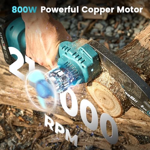 Seesii Mini Chainsaw Cordless 6-inch, Handheld Electric Power Chain Saw with 2 Batteries, for Tree Trimming Wood Cutting, Best Gifts for Dad, Husband