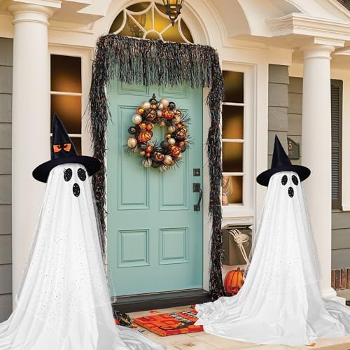 2Packs Halloween Decorations Outdoor,Halloweens Party Decoration Indoor,Spooky Ghost with Remote Control String Lights,Halloween-Ghost Lights for Porches Yards Gardens Lawn