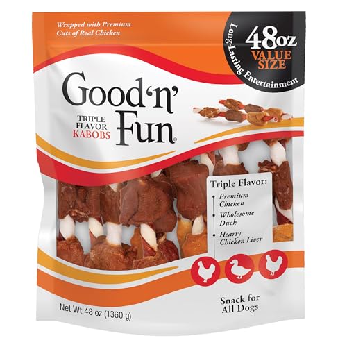 Good'n'Fun Triple Flavored Rawhide Kabobs for Dogs 3 Pound (Pack of 4)