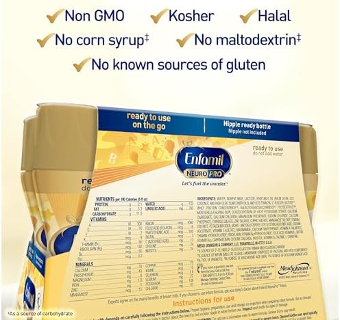 Enfamil NeuroPro Baby Formula, MFGM* 5-Year Benefit, Expert-Recommended Brain-Building Omega-3 DHA, Exclusive Immune Supporting HuMO6 Blend, Ready-to-Feed Infant Formula, Liquid, 8 Fl Oz, 24 Bottles