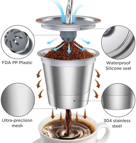 Noalto Reusable K Cups and Coffee Pods,Universal stainless steel k Cups for Keurig 2.0 and 1.0 Coffee Makers machine(2pack)