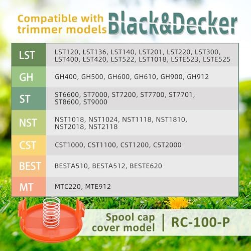 10 Pack AF-100 Replacement Spool Line for Black+Decker - 0.065" Weed Eater String Trimmer Line Spool, 30ft Autofeed Weed Wacker Spool Refill for Black+Decker(8 Spool,2 Cap,2 Spring)