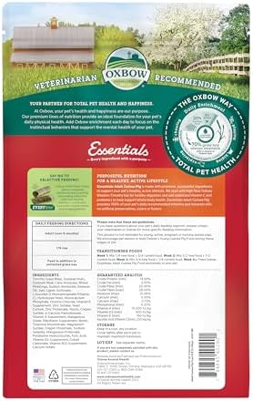 Oxbow Essentials Guinea Pig Food, Adult Guinea Pig, Made with Oxbow Timothy Hay, Pet Food Pellets with Vitamin C, Small Animal Pet Products, Made in USA, High Fiber, 5 lb. bag