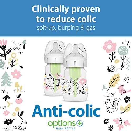 Dr. Brown’s Natural Flow Anti-Colic Options+ Wide-Neck Baby Bottle Designer Edition Bottles, Woodland Decos, 5 oz/150 mL, Level 1 Nipple, 2-Pack, 0m+