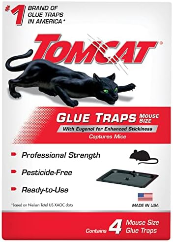 Tomcat Mouse Trap with Immediate Grip Glue for Mice, Cockroaches, and Spiders, Ready-to-Use, 4-Pack (16 Glue Traps)