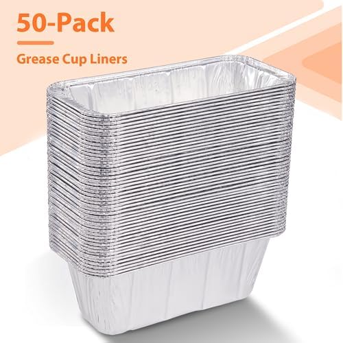 50-Pack Blackstone Griddle Accessories 5017 Grease Cup Liners, Aluminum Foil Drip Pan Grease Catcher Cup Liner for Blackstone 17, 22, 28, 36 Inch Griddle, Disposable Grill Grease Tray