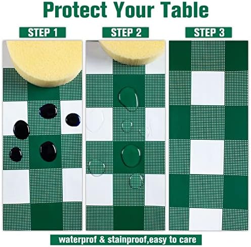 Kesfey 3 Packs Green and White Checkered Tablecloths 54 x 108 Inches Disposable Plastic Gingham Tablecovers Waterproof Rectangle Picnic Party Table Covers for Birthday Party Supplies Christmas