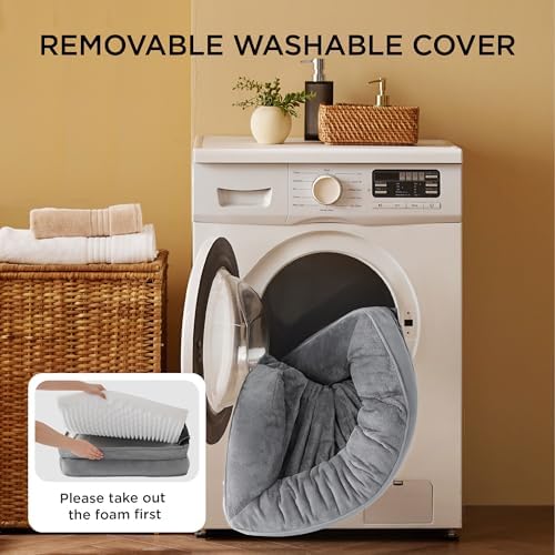 Bedsure Orthopedic Dog Bed Medium Size Dogs - Washable Medium Dog Cat Bed Waterproof, Comfort Pet Couch Sofa with Washable Removable Cover, Pets Bed with Nonskid Bottom, Grey, 28"