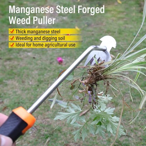 Weed Puller Tool,Portable Garden Weeder Tool,2024 New Manganese Steel Weeding Tools,For Hand Weeder Puller for Vegetable Gardening Backyard Farm Planting & Uprooting Weeding Tool (Rubber Handle)
