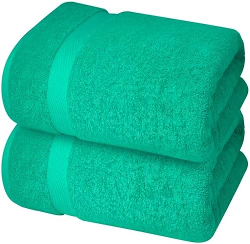 Infinitee Xclusives Premium White Bath Towels for Bathroom Set of 4 (27x54 Inches), 100% Soft Ring-Spun Cotton Bathroom Towels (Vivid Green, Bath Sheet Pack of 2)
