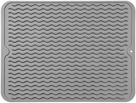 Silicone Dish Drying Mat for Multiple Usage,Easy clean,Eco-friendly,Heat-resistant Silicone Mat for Kitchen Counter or Sink,Refrigerator or drawer liner Grey L 16 inches x 12 inches