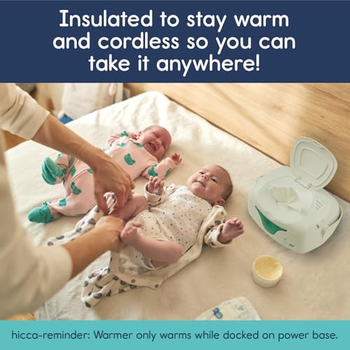 hiccapop Portable Baby Wipe Warmer, Baby Wipes Warmer for Babies Includes 2 Power Bases, Diaper Wipe Warmer with Changing Light