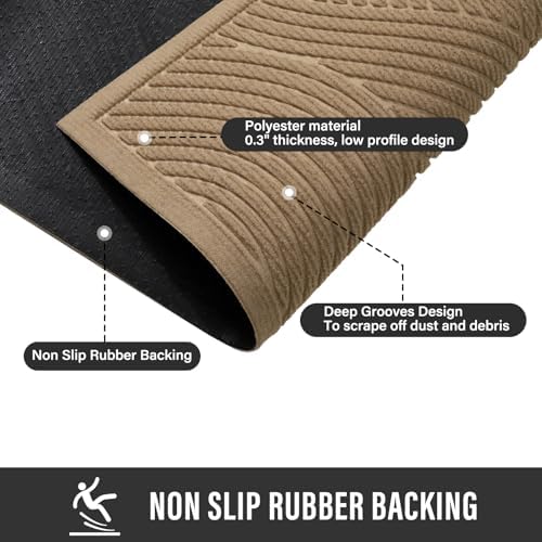 Sturdy Front Door Mat, Absorbent Muddy Dirt Resist Welcome Door Mats Outdoor Indoor, Stain and Fade Resistant, Non-Slip Backing Entry Mat Low Profile Doormat for Entryway, 29×17, Beige