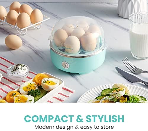 Elite Gourmet EGC115M Easy Egg Cooker Electric 7-Egg Capacity, Soft, Medium, Hard-Boiled Egg Cooker with Auto Shut-Off, Measuring Cup Included, BPA Free, Retro Mint