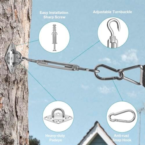 Sun Shade Sail Hardware Kit 6 Inch for Rectangle & Triangle Shade Sail Install, Stainless Steel ShadeSail Fixing Accessories for Outdoor Patio Canopy Garden, Heavy Duty Awning Attachment 44 Set
