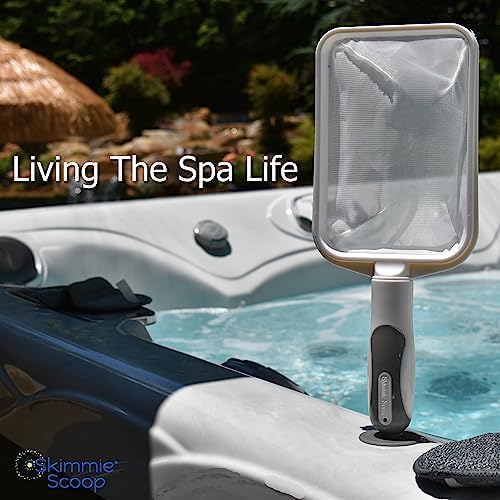The Skimmie Scoop - Patented Handheld Skimmer with Fine Mesh Net for Spa, Hot Tub, Cold Plunge and Small Pool Cleaning - Lightweight and Durable with Powerful Suction Cup - Clean Out Filter (White)