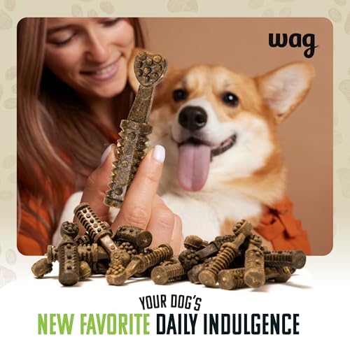 Amazon Brand - Wag Dental Dog Treats to Help Clean Teeth & Freshen Breath - Medium, Unflavored, 36 Count (Pack of 1)