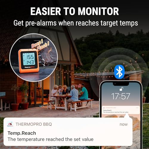 ThermoPro 650 ft Wireless Meat Thermometer Digital for Grilling and Smoking, 2 Probes Bluetooth Meat Thermometer for Cooking Turkey Fish Beef, Rechargeable Smoker Accessories for BBQ Oven