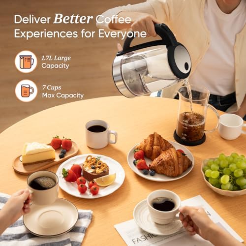 Cosori Electric Kettle, No Plastic Filter & Spout, 1.7L Tea Kettle & Hot Water Boiler For Coffee & Tea, Water Heater & Teapot, Automatic Shut Off, Borosilicate glass, Black, 1500W