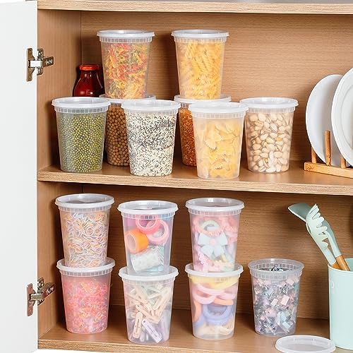 AOZITA 20 Sets 32 oz Plastic Deli Food Containers With Lids, Airtight Food Storage Containers, Freezer/Dishwasher/Microwave Safe, Soup Containers For Takeout Meal Prep Storage