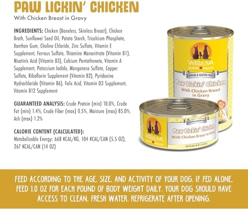 Weruva Classic Dog Food, Paw Lickin’ Chicken with Chicken Breast in Gravy, 14oz Can (Pack of 12)