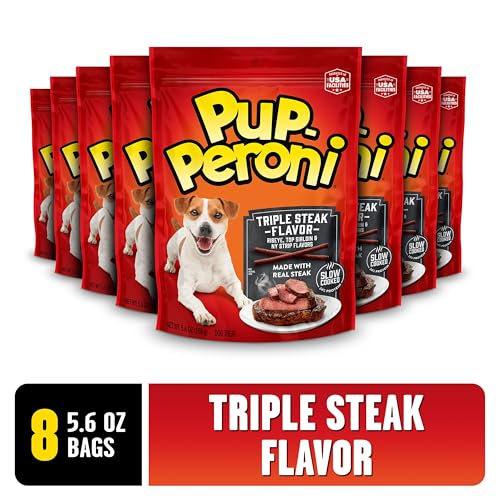 Pup-Peroni Dog Treats, Triple Steak Flavor, 5.6 Ounce (Pack of 8), Ribeye, Top Sirloin, NY Strip Flavors
