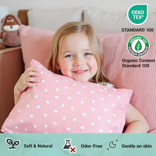 ZPECC Toddler Pillow with Pillowcase - 13x18 Organic Cotton Hypoallergenic Kids Pillow, Baby Essentials for Travel Crib Daycare Stroller (Intended for Age 2 and up) Love