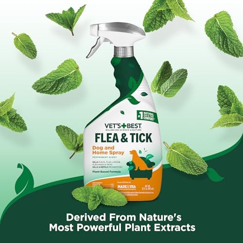 Vet's Best Natural Indoor Flea and Tick Spray – Dog Flea and Tick Treatment for Home, Plant-Based Formula with Natural Oils, Kills Fleas, Eggs & Ticks on Contact, Made in USA, 32 oz