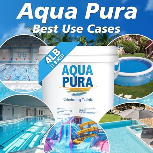 Aqua Pura Chlorine Tablets for Swimming Pool,3" Pool Supplies, Individually Wrapped Stabilized Chlorine Tablets, Long-Lasting, Slow Dissolve,Kill Bacteria,UV Protected,90% Available,4 LB