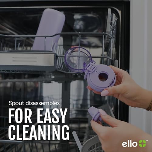Ello Cooper 22oz Stainless Steel Water Bottle with Straw and Carry Handle, Double Walled and Vacuum Insulated Metal, Leak Proof Locking Lid with Soft Silicone Spout, Reusable, BPA Free, Lilac
