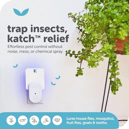 KATCHY Indoor Plug-in Insect Trap - Catcher & Killer for House Flies, Mosquitoes, Fruit Flies, Gnants, and Mosquitos - Chemical-Free, Eco-Friendly, Easy to Clean (2 Pack with 8 Glue Boards)