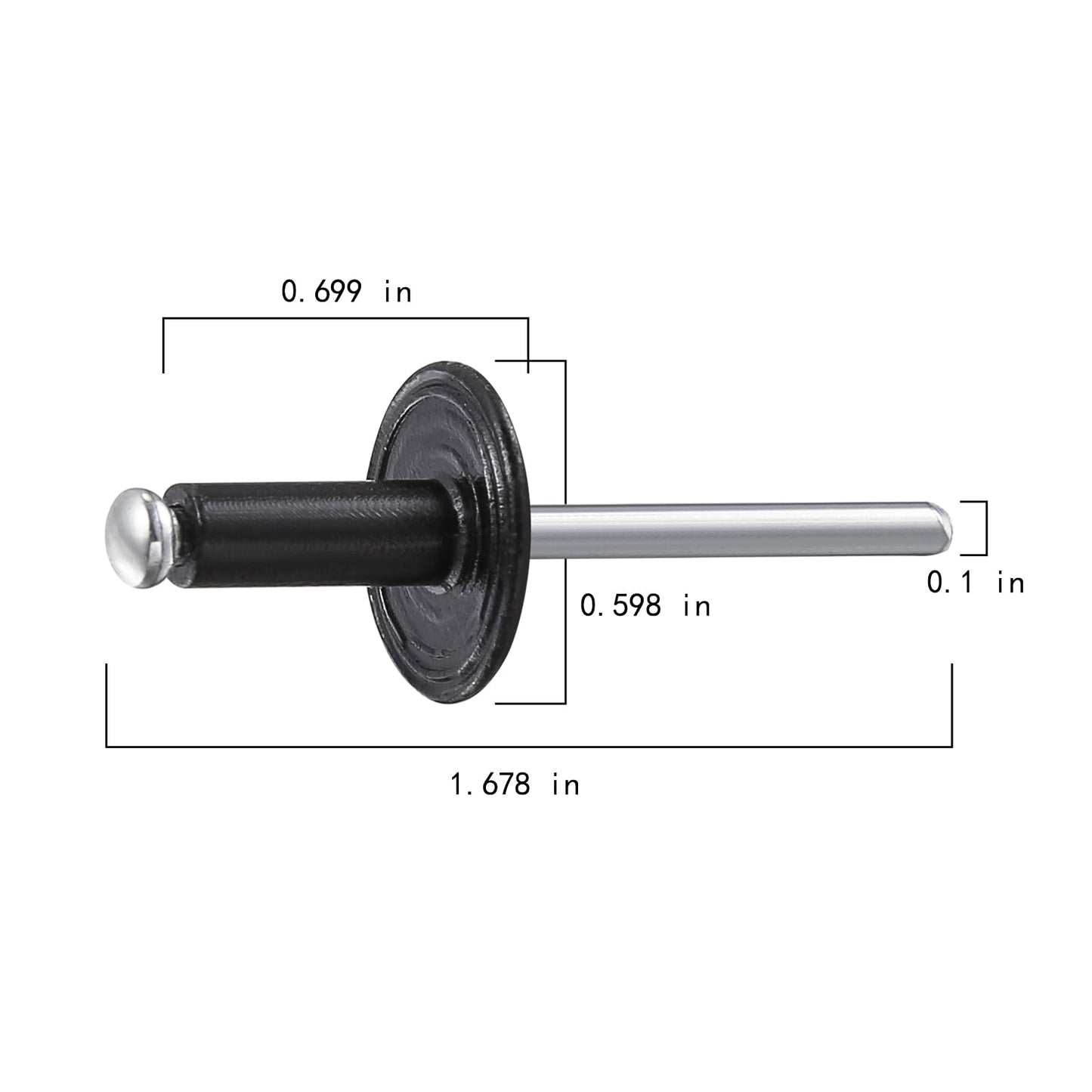 Wensilon(150 pcs) 3/16 * 5/8" Large Cap Open End Black Aluminum Blind Rivets,5 * 16 Blind Rivet
